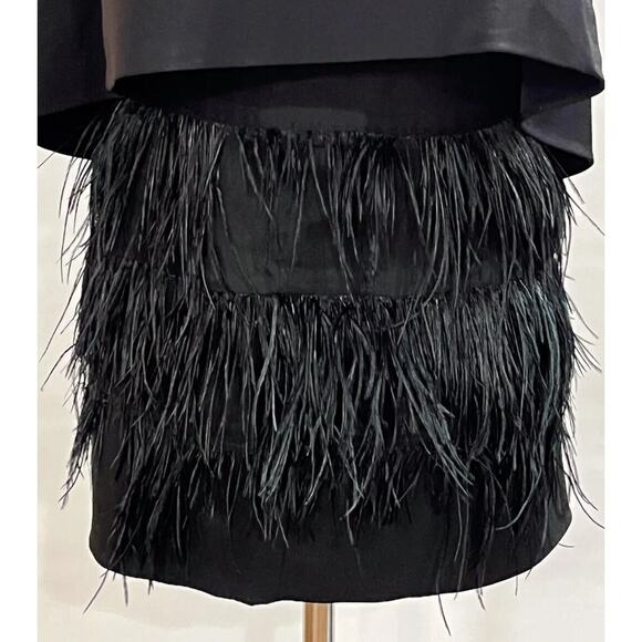 Milly Designer Black Silk Chemise Ostrich Feather Tiered Mini Skirt Women Size 2 - Picture 8 of 9